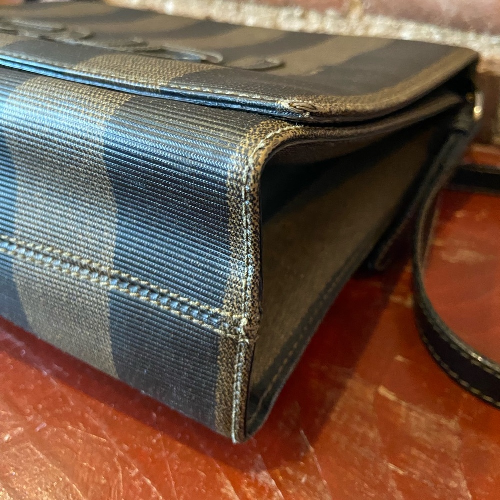 RARE Vintage 80s FENDI Pequin Stripe Crossbody Bag-Leather Letter Logo-SAS Roma - Picture 13 of 14